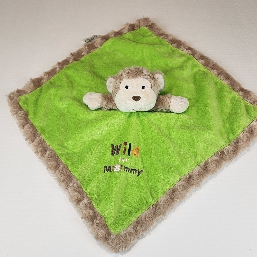 Okie Dokie Monkey Lovey Wild for Mommy Green Security Blanket Rattle Satin